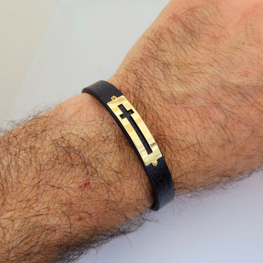 18k gold and leather men bracelet