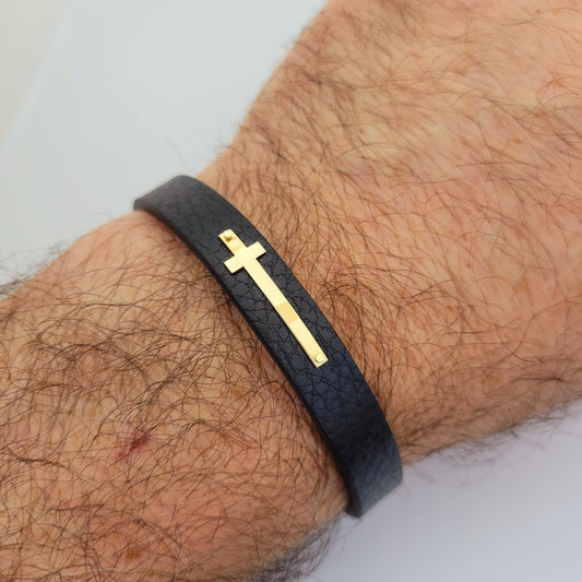 18k gold and leather men bracelet