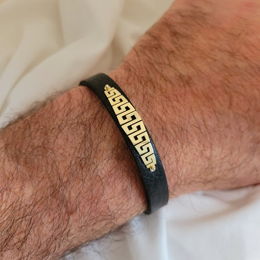 18k gold and leather men bracelet