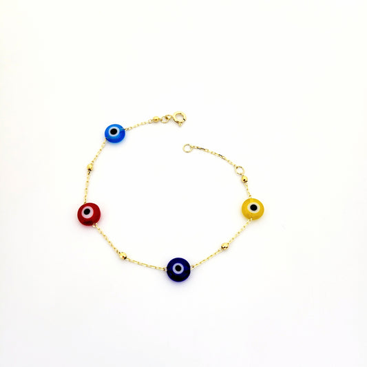 14k Yellow Gold Bracelet with Eyes Stones