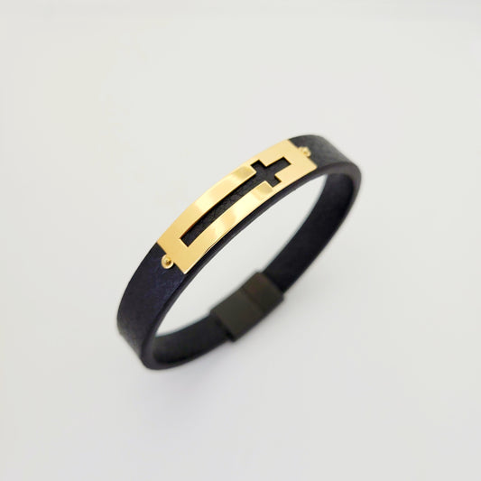 18k gold and leather men bracelet