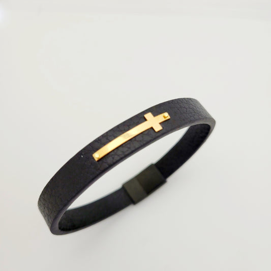 18k gold and leather men bracelet