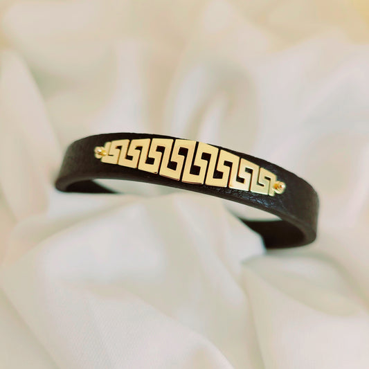 18k gold and leather men bracelet