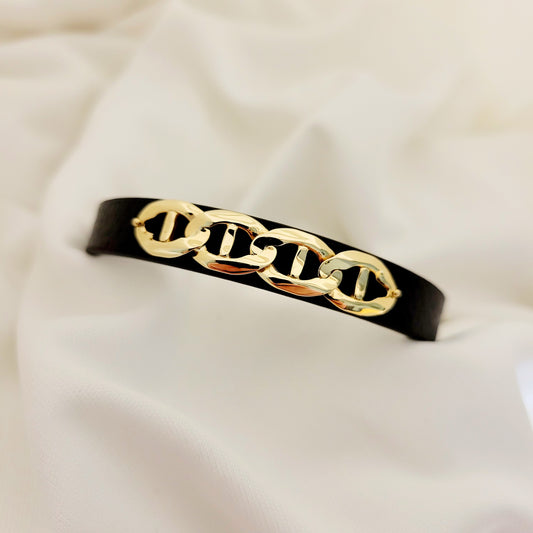 Gold and leather men bracelet