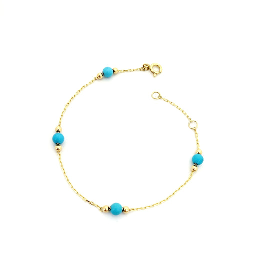 14k Yellow Gold Bracelet with Turquoise Stones