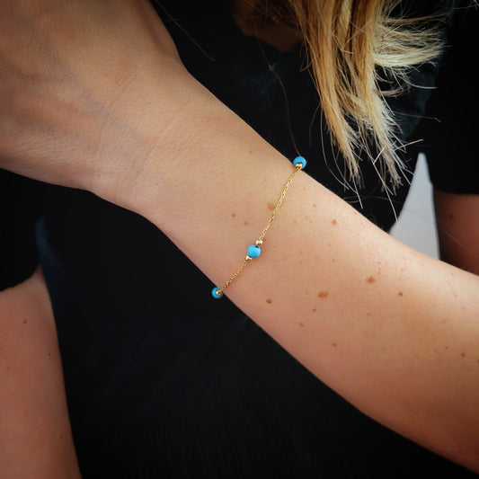 14k Yellow Gold Bracelet with Turquoise Stones