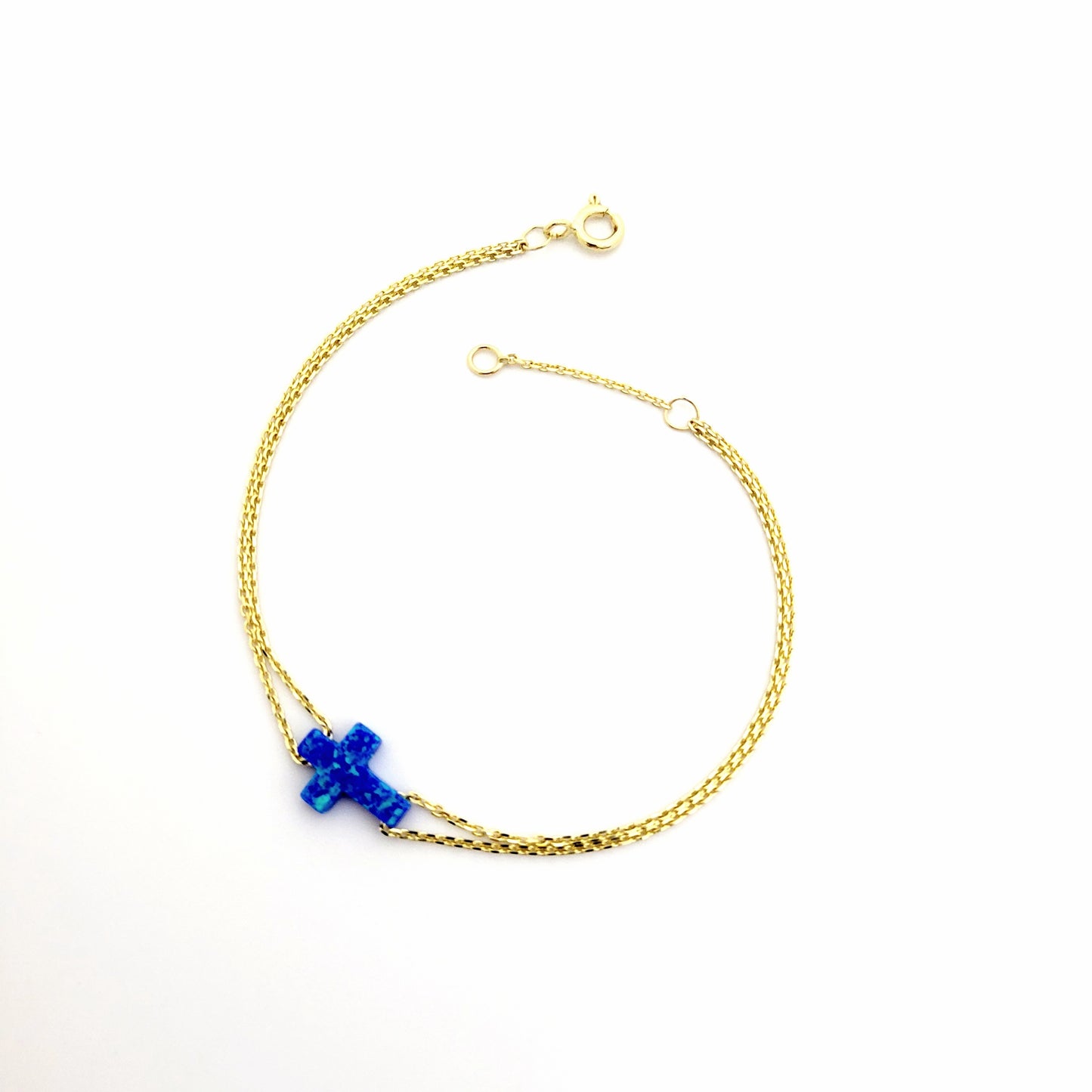 14k Yellow Gold Bracelet with Opal Cross