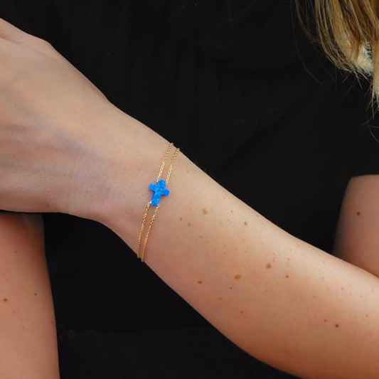 14k Yellow Gold Bracelet with Opal Cross